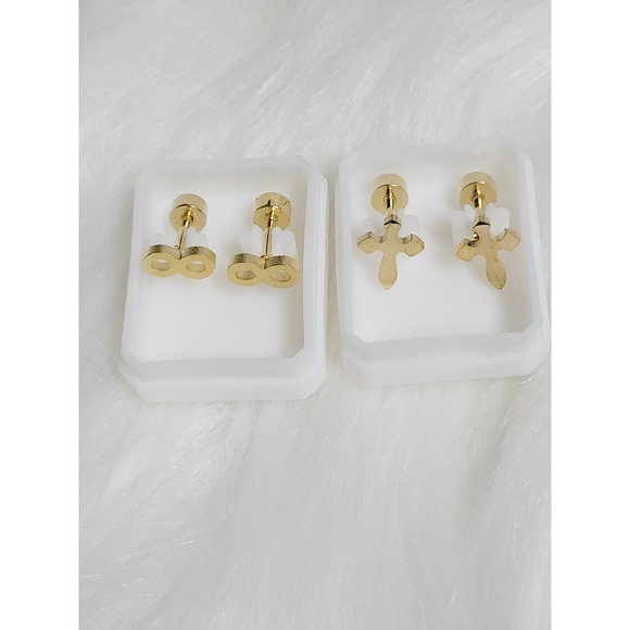 2 Pieces Infinity and Cross Earrings Studs Stainless Steel 02037 - Picture 5 of 7